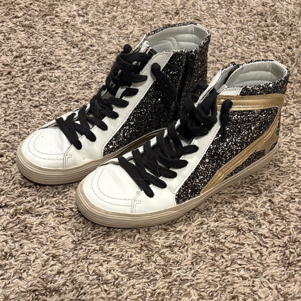 ShuShop Black and Gold Glitter High-Top Sneakers